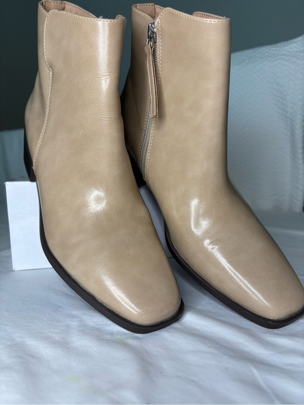 Journee Collection Beige Ankle Booties with Side Zip